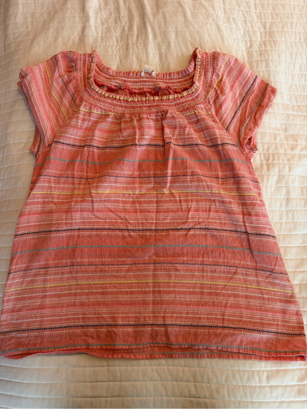 beachlunchlounge Coral Striped Short Sleeve Square-Neck Top